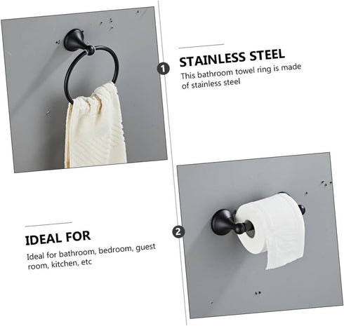 Set Retro Black Stainless Steel Towel Holder for Bathroom