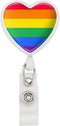 Rainbow Pride Gay Lesbian Heart Lanyard, Retractable Reel Badge ID Card Holder - White