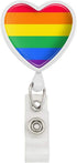 Rainbow Pride Gay Lesbian Heart Lanyard, Retractable Reel Badge ID Card Holder - White