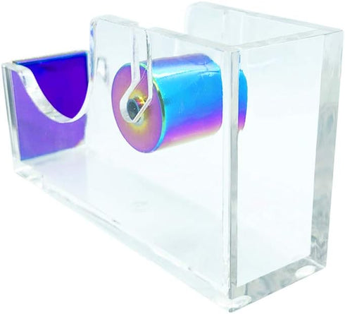 Rainbow Tape Dispenser - Clear Acrylic Holder for Office, School, Home Stationery Supplies (Clear & Rainbow Tone)