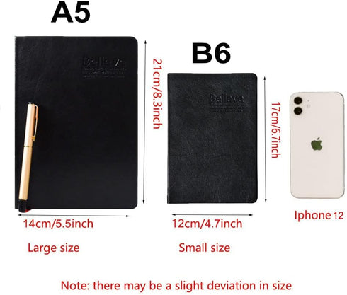 SAYEEC Thick Leather Writing Journal 720 Pages Lined Paper B6 Hardcover Notebook College Ruled Black Soft Cover Vintage Believe Personal Daily Diary Gifts for Men Women School Office Home Travel Work by SAYEEC