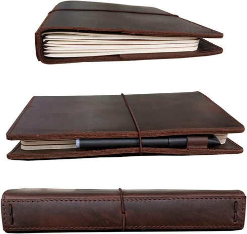 newestor Travelers Notebook Cover with Inner Pockets, Card Slots, and Pen Holder, A5 Size (Dark Brown)