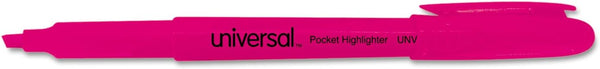 Universal Pocket Highlighters, Dozen, Fluorescent Pink Ink, Chisel Tip, Pink Barrel
