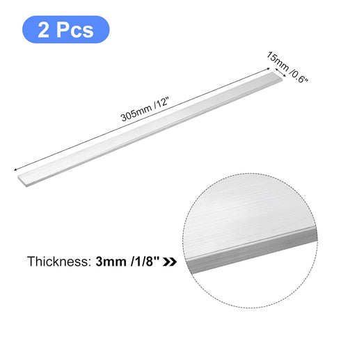 uxcell Square Aluminum Flat Bar, 2Pcs 1/8" Thick 0.6" Width 12" Length - 6061 Aluminum Flat Plate for Industrial