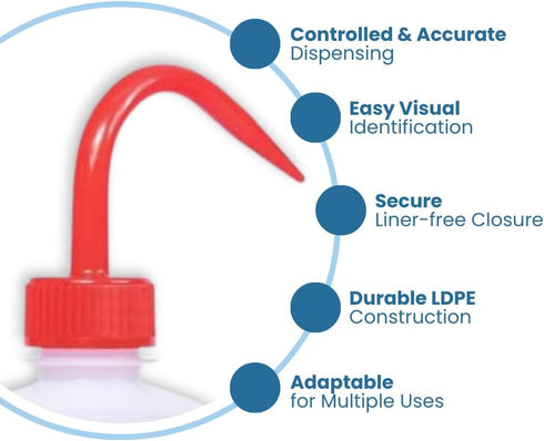 250ml Color Coded Low-Density Polyethylene (LDPE) Narrow Mouth Wash Bottle (Red - (Each))