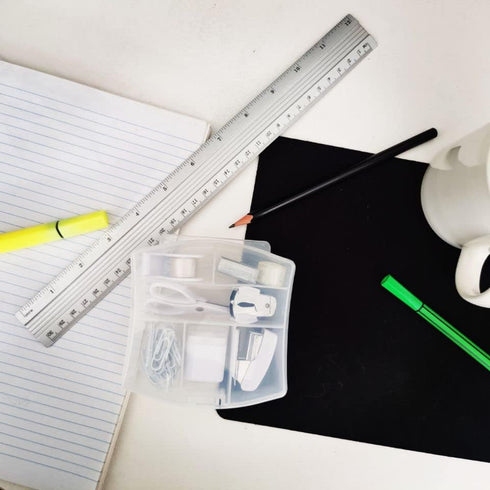 Mini Office Supply Kits, Includes Mini Stapler, Scissors, Staple Remover, Staples, Tape Dispenser - White