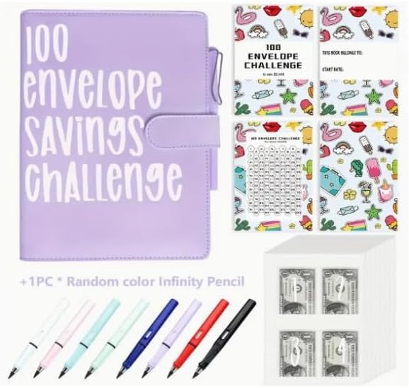 Generic Book and Pen Set - 100 Envelope Savings Challenge Book+Infinite Writing Pencil