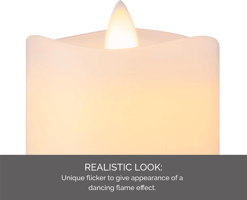 4x6 Inch 5-Hour Mikasa LED Wax Pillar Candle, White Wavy Flameless Candle with Dancing Flame Effect and Timer - Battery
