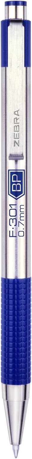 Zebra Pen F-301 Ballpoint Fine Point 0.7mm Stainless Steel Retractable Ballpoint - 12-Pack