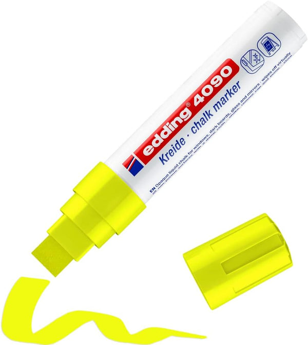 edding 4090 Neon-Yellow Chalk Marker - 1 Pen, Chisel Nib for Chalkboards, Windows, Glass & Mirrors