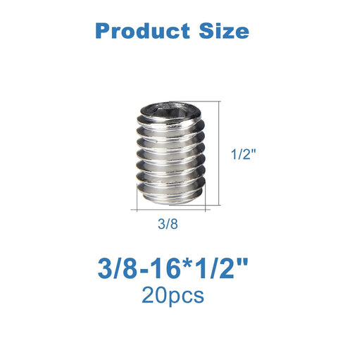 Juvielich 20 3/8-16 1/2" Set Set PCS x Screws,SAE Stainless Hex Allen Head Socket Screws Grub Screw Bolts Internal