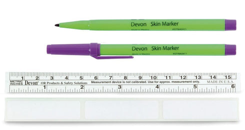 Cardinal Health 31145777, 25 Devon Traditional Skin Marker with Ruler/Labels, Regular tip, Sterile, Box