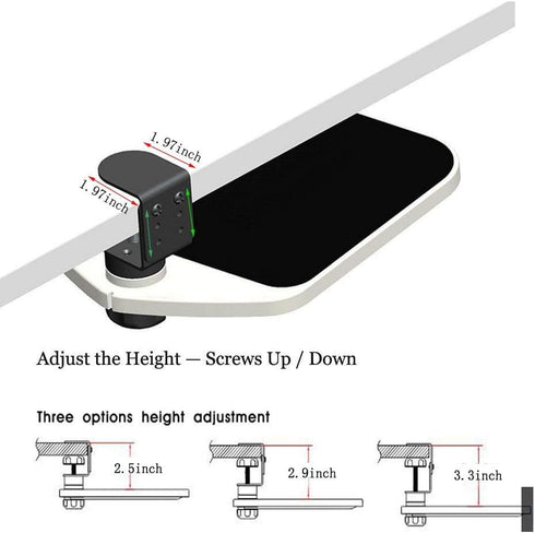 FUZADEL 360 Mouse Platform Clamp On Under Desk Adjustable Mouse Tray Mount Swivel Desktop Shelf Wrist Rest Rotating