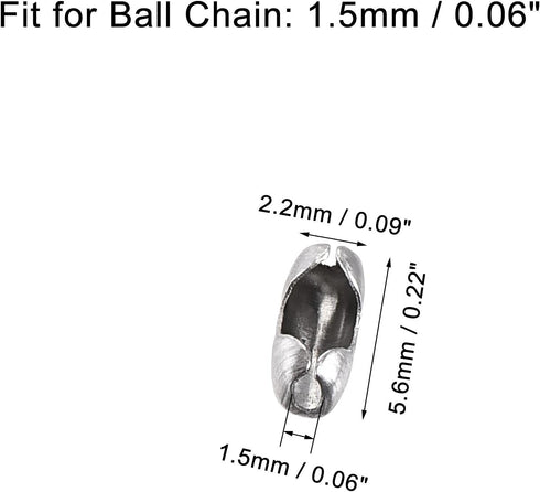 uxcell Ball Chain Connector, 1.5mm Ball Chains Clasp Crimp Clips Link Stainless Steel Connection, Pack of 100