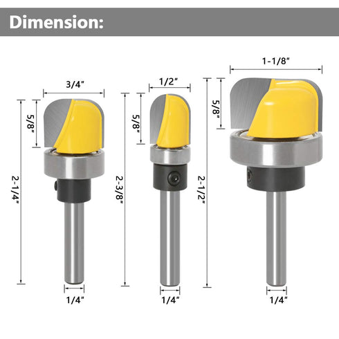 Yakamoz 3Pcs 1/4 Inch Shank Bowl and Tray Template Router Bit Set with Ball Bearing for Woodworking Tool