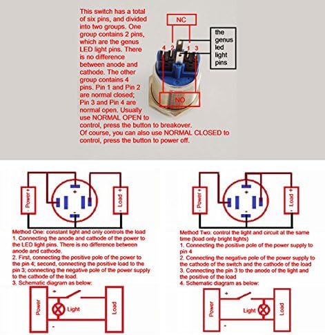 Momentary Push Button Switch U22A1, 1NO1NC Black Metal Shell with 12V Blue LED Ring