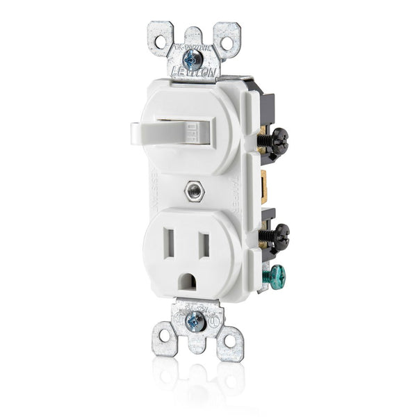 Leviton T5225-W Combination, 15 Amp, 120 Volt AC Toggle Switch and 15amp, 125 Volt Tamper Resistant Receptacle