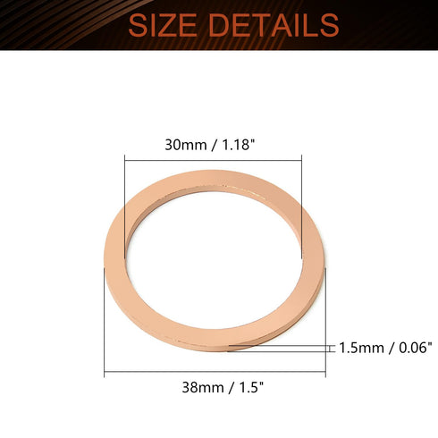 MroMax Copper Flat Washer Sealing Washers-M30 Metric Round Seal Gasket for Electrical Connections, 5Pcs