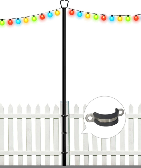 Queension 10FT Deck String Light Poles for Outdoor String Lights for Garden, Backyard,