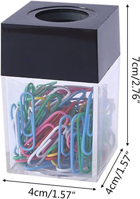 Pink Magnetic Paper Clip Dispenser Holder, Clear Acrylic Organizer with Magnetic Top for Cute Office Supplies