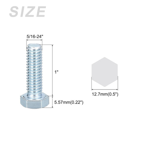 Hex Bolts (5/16-24x1") 10Pcs, Fully Threaded Carbon Steel Zinc Plated UNF Fine Thread Screw Bolt for Furniture Repair,
