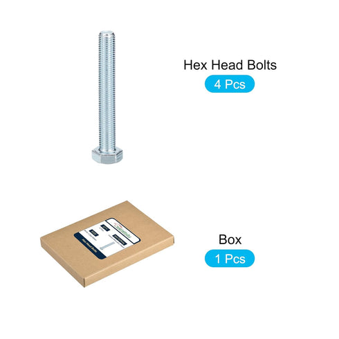 Hex Bolts (M10-1.25x70mm) 4Pcs, 8.8 Grade Carbon Steel Zinc Plated Fully Threaded Hex Head Screw Bolt for Furniture