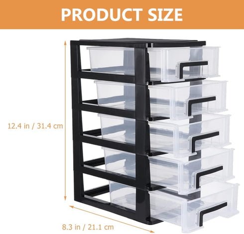 Cabilock Storage Drawers Desk Organizer with 5 Clear Plastic Drawers, Mini Storage Bin for Craft and Stationery