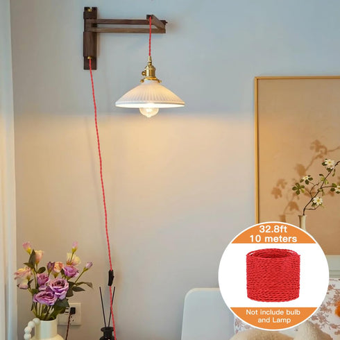 32.8ft Twisted Cloth Covered Wire, Red 18/2 Electrical Wire, Vintage Twisted Cloth for DIY Projects