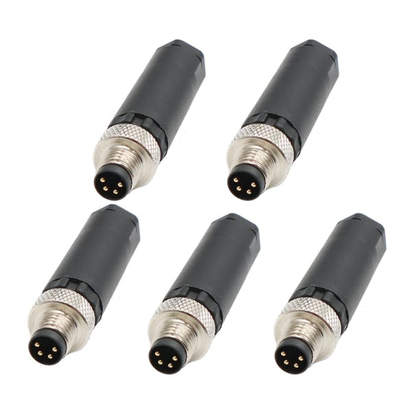 5Pcs M8 4 Pin Male Connector, Field Assembly Wireable Adapter 8mm IP67 Waterproof Straight Type Sensor A Code Connector