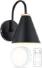 Battery Operated Black Faux-Wood Industrial Wall Sconce, Easy to Install Not Wires,