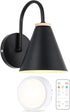 Battery Operated Black Faux-Wood Industrial Wall Sconce, Easy to Install Not Wires,
