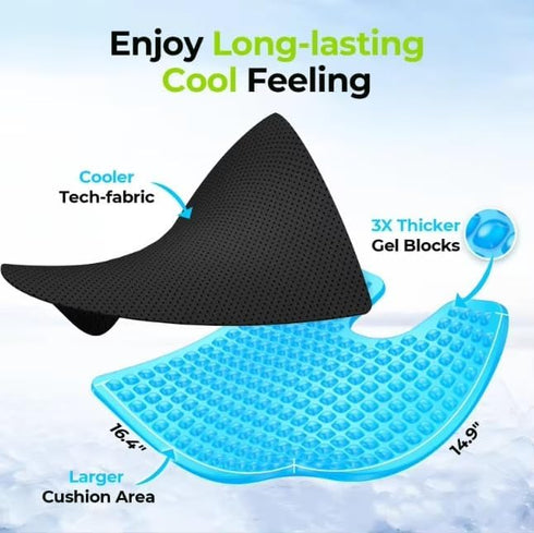 Seat Cushion, Ergonomic U-Shape Office Chair & Car Pad with Memory Foam, Gel Cooling, Removable Washable Cover & Lumbar