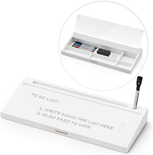 SpaceAid Bamboo Desktop Whiteboard with Organizer Box, Dry Erase Holder & Computer Keyboard Stand Pad for Office