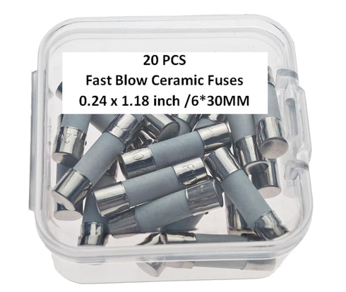 F25A250V Fuse, 25A Fast Blow Ceramic Fuses, 20 pcs, 6x30MM, 25Amp 250v Fuses