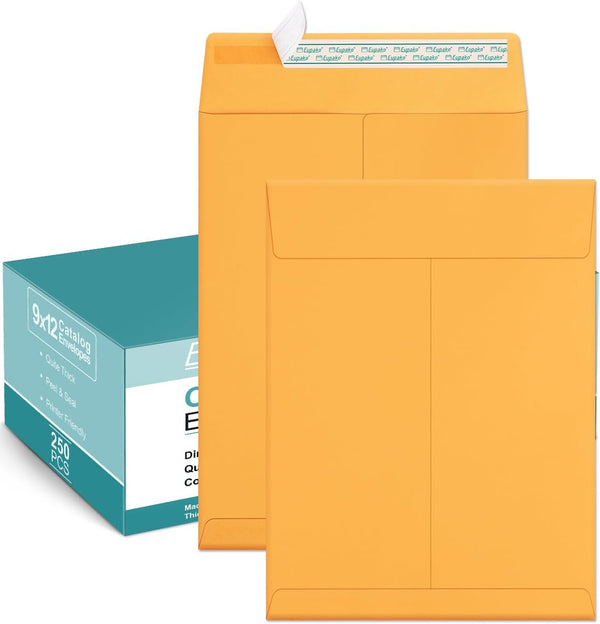 Eupako 9x12 Catalog Mailing Envelopes, Brown Self Seal, 250 Pack for Organizing and Storage