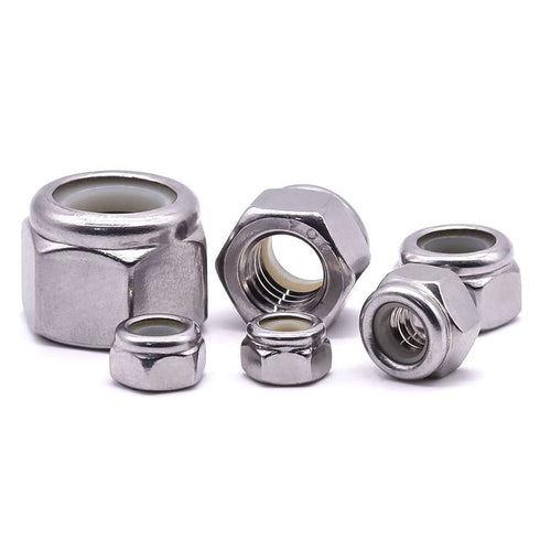 1/4-20 Nylon Insert Hex Lock Nuts, Stainless Locknuts, 304 Stainless Steel, 50 Pack with Bright Finish