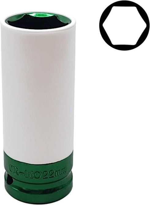 22mm 1/2" Drive Wheel Protector Impact Socket, Non-Marring Thin Wall Deep Socket