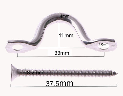 PENTA ANGEL 10PCS M4 1/4" 316 Stainless Steel Pad Eye Deck Loops with 20PCS 3.5mm Wood Screws (M4-10PCS)