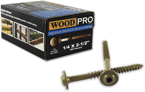 ST14X212-50PC 1/4-Inch by 2-1/2-Inch Length Round Washer Head Exterior Wood Screws, 50-Pack by WoodPro Fasteners