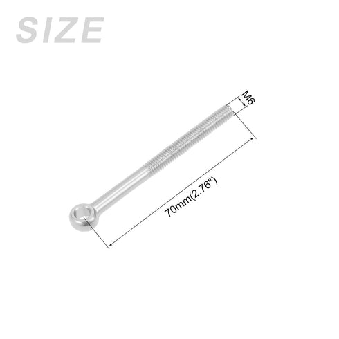 Shoulder Swing Lifting Bolt (M6x70mm) 2Pcs, 304 Stainless Steel Eye Bolts - for Home Renovation, Pipeline Gate Valves Fasteners, Silver
