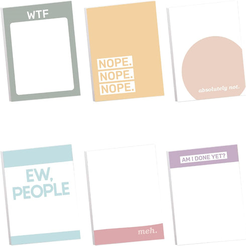 Not Today Funny Sticky Note Assortment, 3" x 4", Repositionable Sticky Note Set of 6 Hilarious Pads
