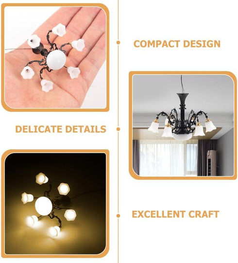 Angoily Miniature Chandelier for Dollhouse Tiny House Ceiling Light Pendant Metal Mini Ceiling Lamp for Sandbox Model