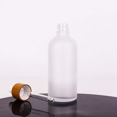 4 Pack Frosted Glass Dropper Bottles, 100ml/3.4oz Essential Oil Bottles with Eye Dropper and Bamboo Lids