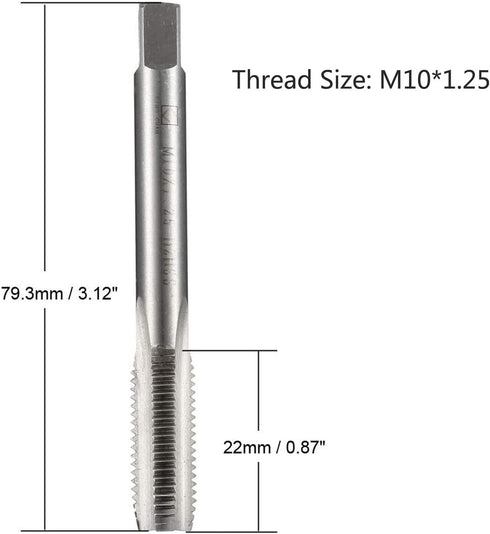 Metric Machine Thread Tap for Threading Machine Electric Drill DIY Metric Taps H2 HSS Straight Flutes Screw Tapping Threading Machinist Repair DIY Tool Thread Plug Tap M10 x 1.25mm 2pcs