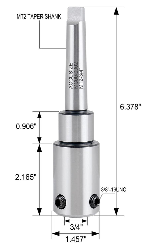 Accusize Industrial Tools Annular Cutter Arbor, Mt2 to 3/4'' Weldon Shank for Drill-Use, Mc00-0002