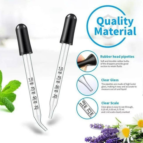 Transparent 1ml Eye Dropper Glass Liquid Dropper for Essential Oils, Pipettes for Resin Lab Bottles and Jars