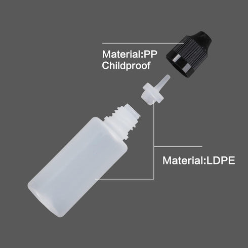 50PCS 15ml LDPE Plastic Thin Tip Dropper Bottles, Small Empty Squeeze Bottles with Black Caps, BPA Free