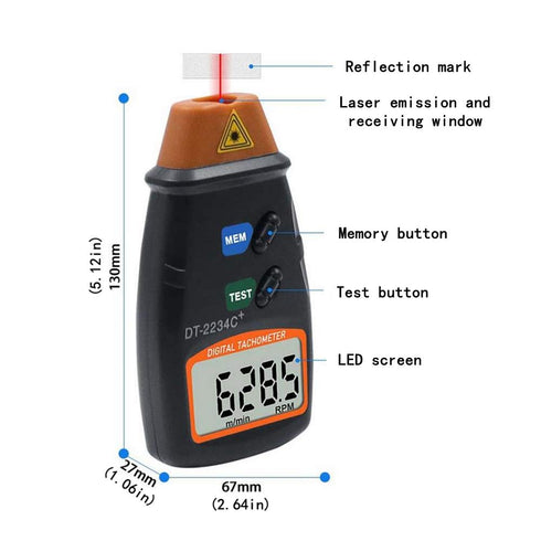 Digital Tachometer: Non-Contact RPM Speedometer, Photo Tach Tester Measuring 2.5-99,999RPM Motor Speed