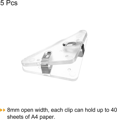 PATIKIL 5Pcs Multifunctional Document Clip, Triangular Clips for Books Pages, Transparent White