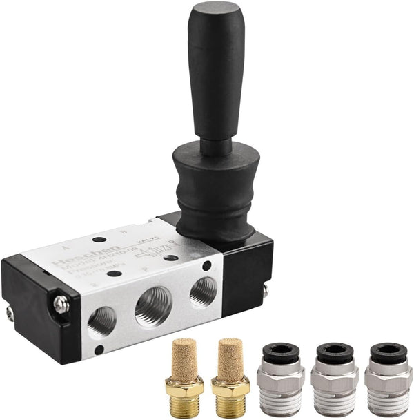 Pneumatic Hand Pull Mechanical Valve 4H210-08, 2 Position 5 Way PT1/4" Manual Control with Fittings and Muffler